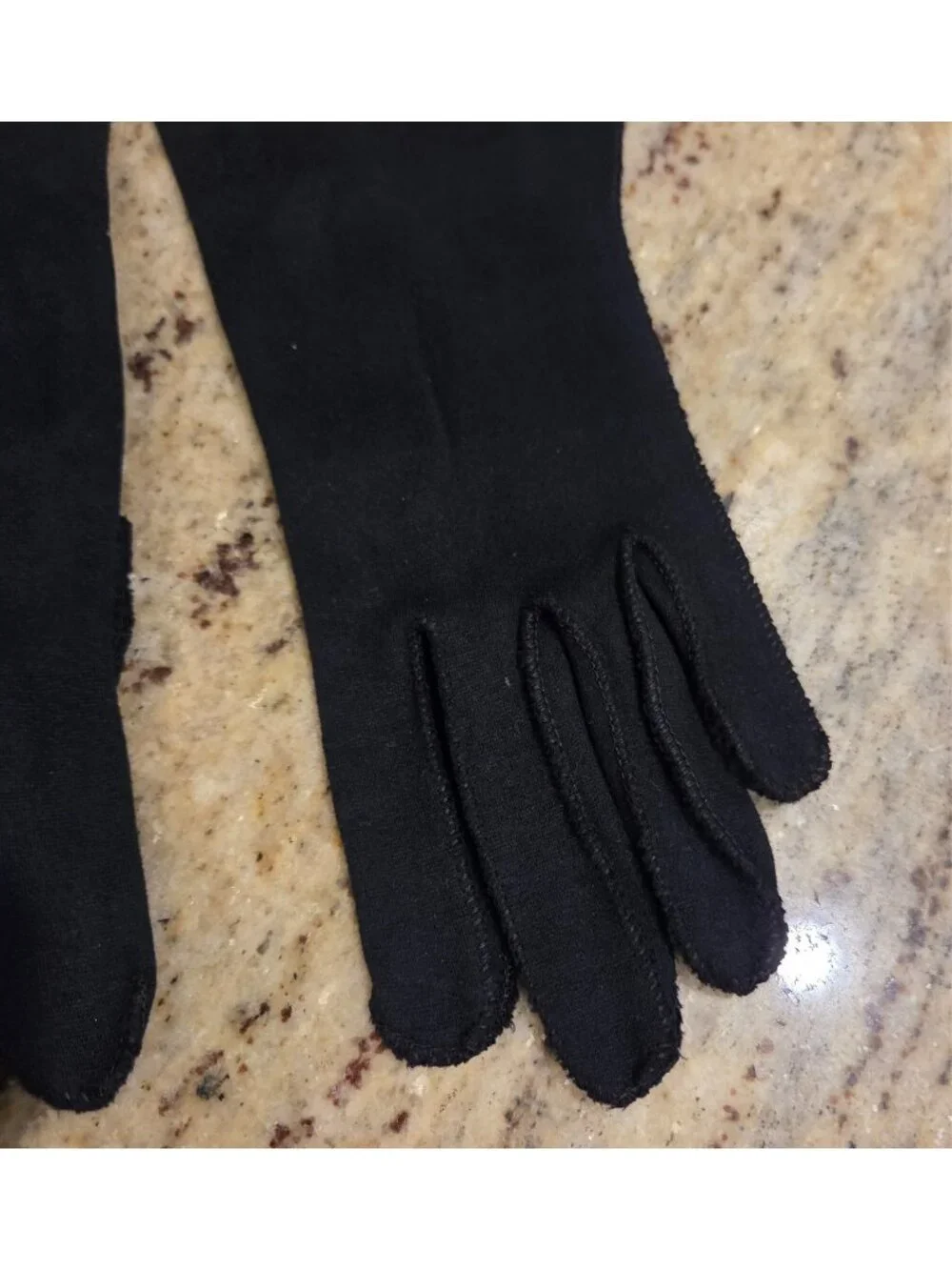 Vintage Womens Size M Black Cotton Stretch Formal Gloves Scallop Edge